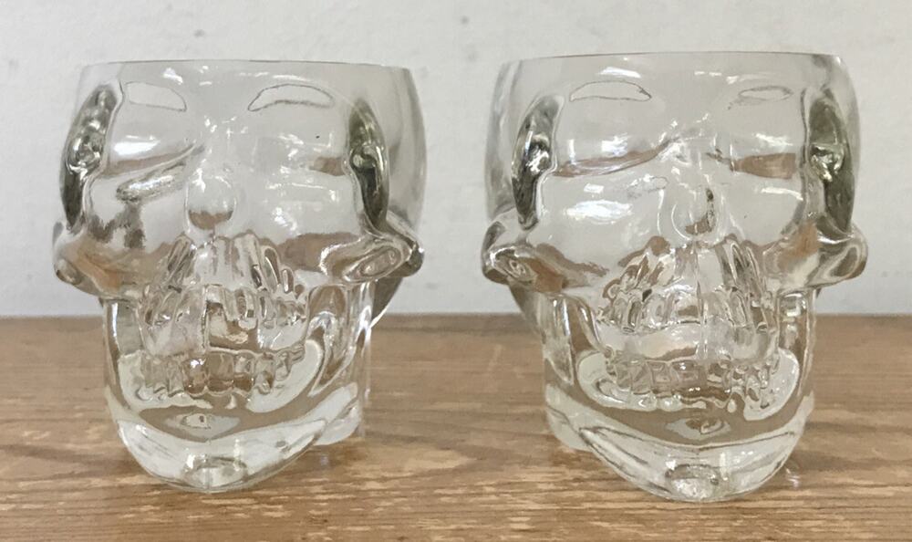 Set Pair 2 Crystal Head Vodka Clear Glass Skull Shot Glasses Candle Holders